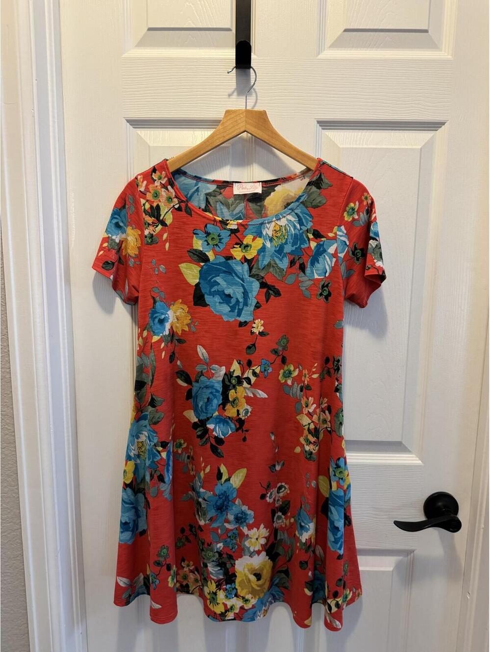 Pink Lily Floral Short Sleeve A-Line Dress Sz S